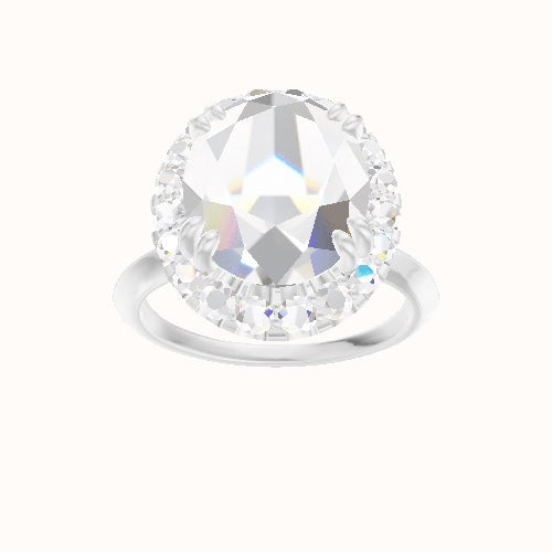 Knife Edge Engagement Ring With Halo with Double Prong Head and Matching Band