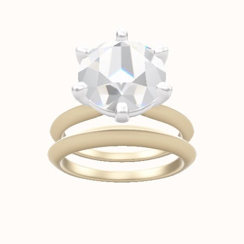 Knife Edge Engagement Ring With High Set Six Prong Head and Matching Band