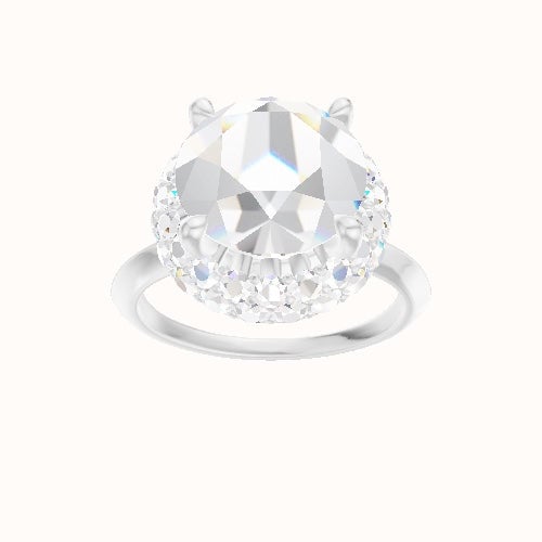 Knife Edge Engagement Ring With Low Set Waterfall Halo Head