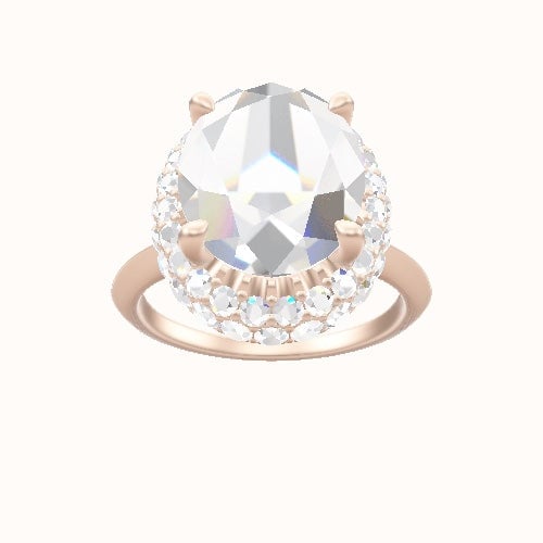 Knife Edge Engagement Ring With Low Set Waterfall Halo Head