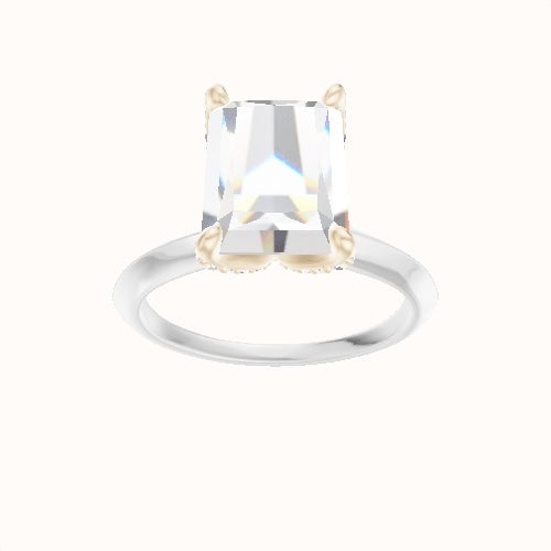 Knife Edge Engagement Ring With Pave Petal Four Prong Head