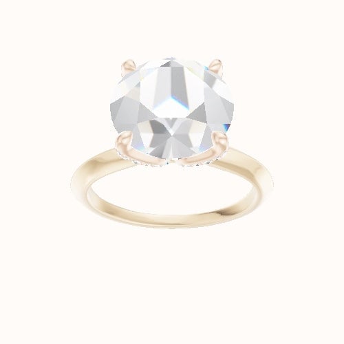 Knife Edge Engagement Ring With Pave Petal Four Prong Head
