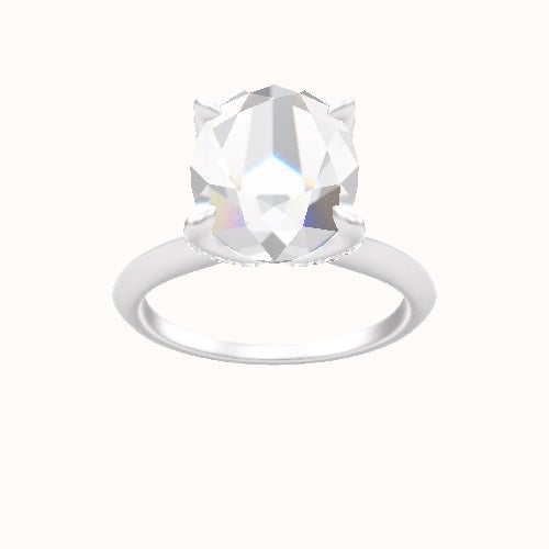 Knife Edge Engagement Ring With Pave Petal Four Prong Head