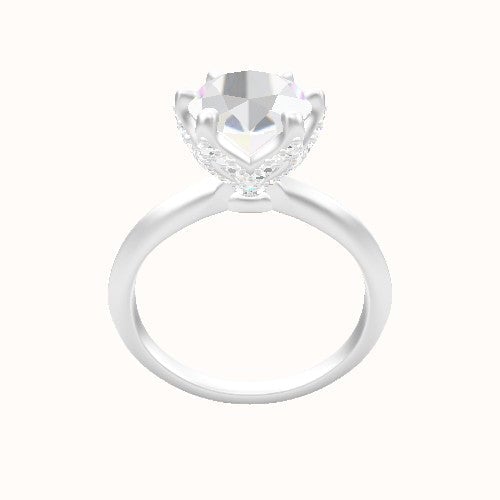 Knife Edge Engagement Ring With Pave Petal Six Prong Head