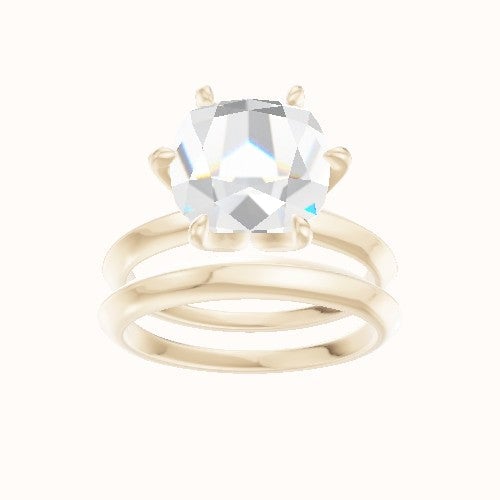 Knife Edge Engagement Ring With Petal Six Prong Head and Matching Band
