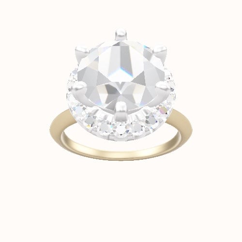 Knife Edge Engagement Ring With Six Prong Halo Head