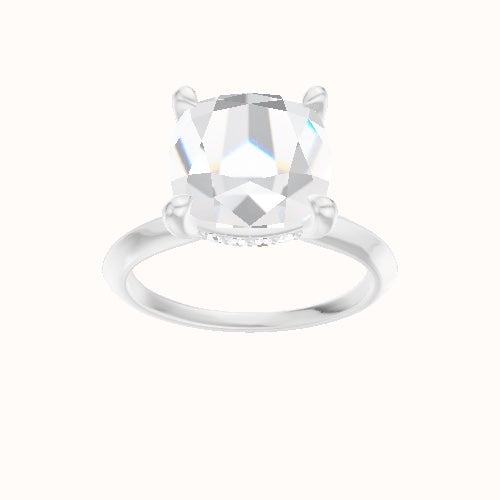 Knife Edge Engagement Ring With V Prong with Hidden Halo Head
