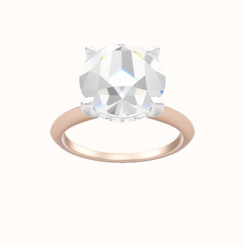 Knife Edge Engagement Ring With V Prong with Hidden Halo Head