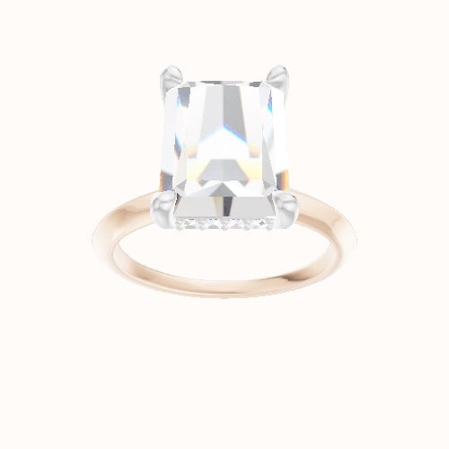 Knife Edge Engagement Ring With V Prong with Hidden Halo Head