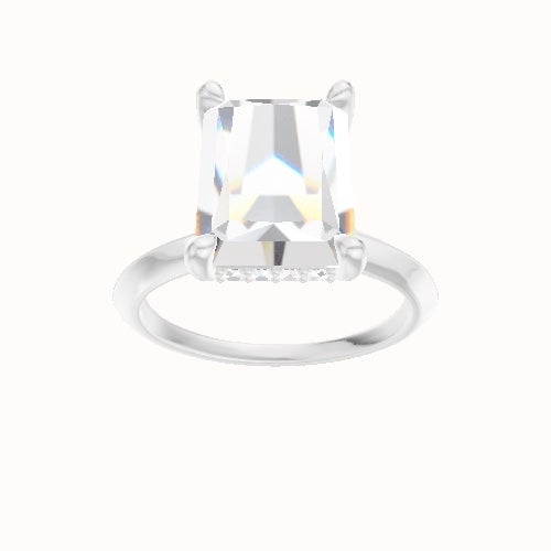Knife Edge Engagement Ring With V Prong with Hidden Halo Head