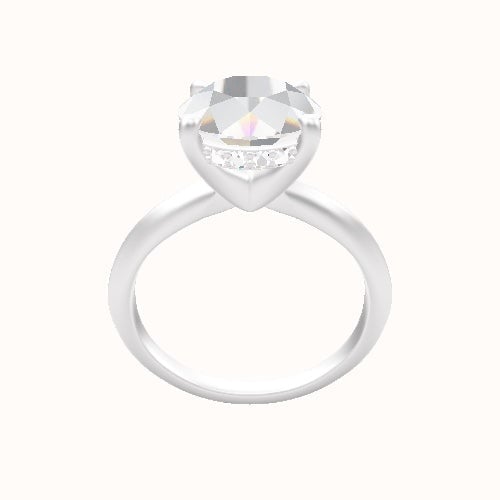 Knife Edge Engagement Ring With V Prong with Hidden Halo Head