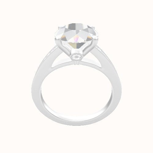 Micropave Cathedral Engagement Ring With Accent Diamond Head