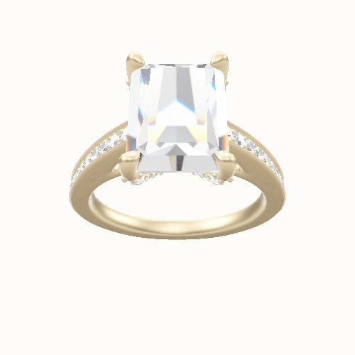 Micropave Cathedral Engagement Ring With Double Pave V Prong Head