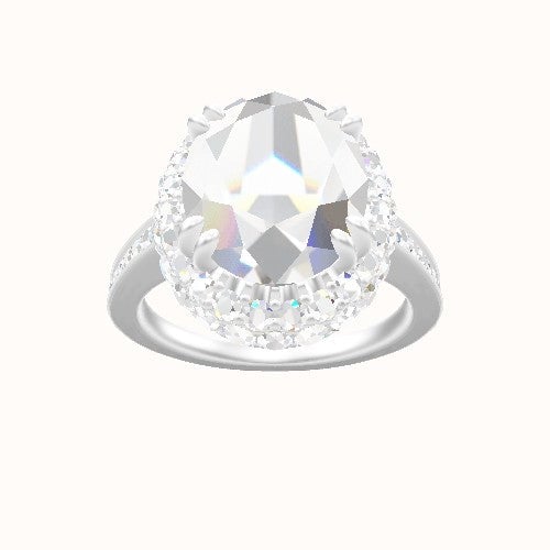 Micropave Cathedral Engagement Ring With Double Prong Waterfall Halo Head