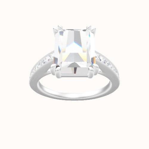 Micropave Cathedral Engagement Ring With Double Prongs Head and Matching Band