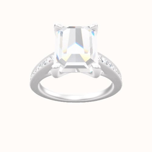 Micropave Cathedral Engagement Ring With Four Prong Head and Matching Band