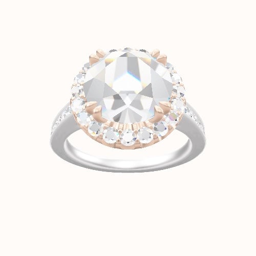 Micropave Cathedral Engagement Ring With Halo with Double Prong Head