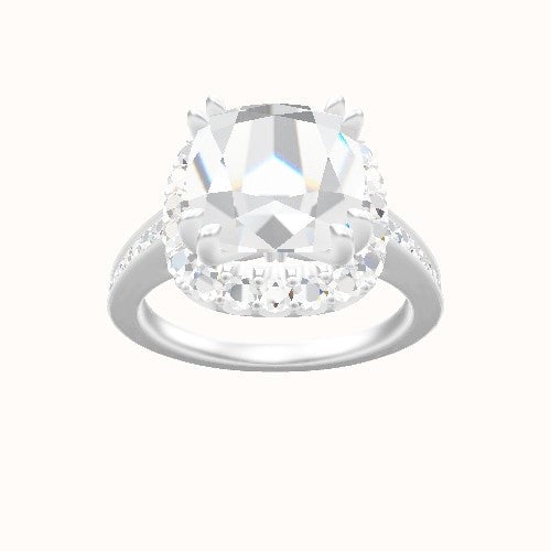 Micropave Cathedral Engagement Ring With Halo with Double Prong Head
