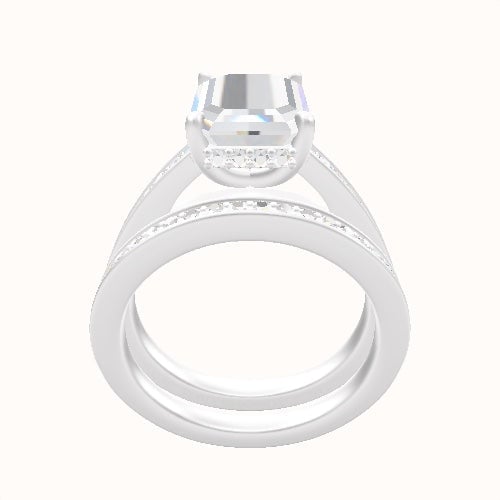 Micropave Cathedral Engagement Ring With Low Set Pave  Hidden Halo Head and Matching Band