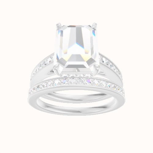Micropave Cathedral Engagement Ring With Low Set Pave  Hidden Halo Head and Matching Band