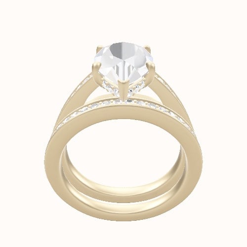 Micropave Cathedral Engagement Ring With Low Set Pave  Hidden Halo Head and Matching Band