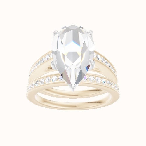 Micropave Cathedral Engagement Ring With Low Set Pave  Hidden Halo Head and Matching Band