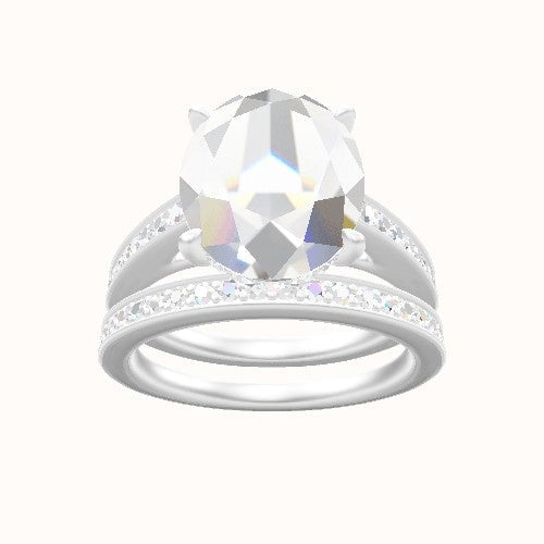 Micropave Cathedral Engagement Ring With Low Set Pave  Hidden Halo Head and Matching Band