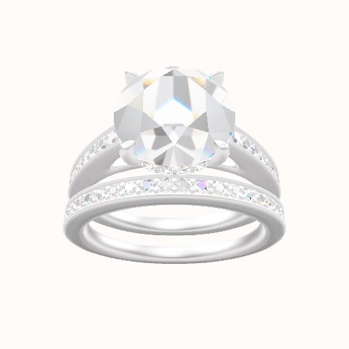 Micropave Cathedral Engagement Ring With Low Set Pave  Hidden Halo Head and Matching Band
