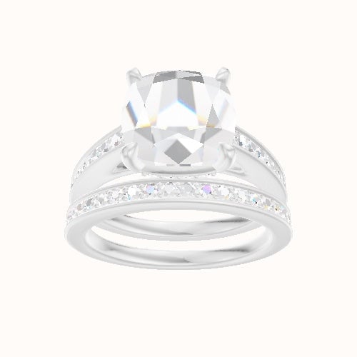 Micropave Cathedral Engagement Ring With Low Set Pave  Hidden Halo Head and Matching Band