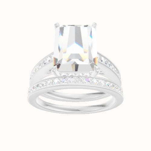 Micropave Cathedral Engagement Ring With Low Set Pave  Hidden Halo Head and Matching Band