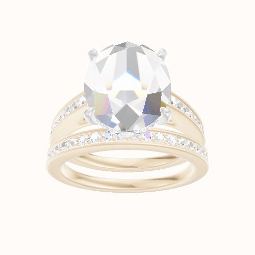 Micropave Cathedral Engagement Ring With Low Set Pave  Hidden Halo Head and Matching Band