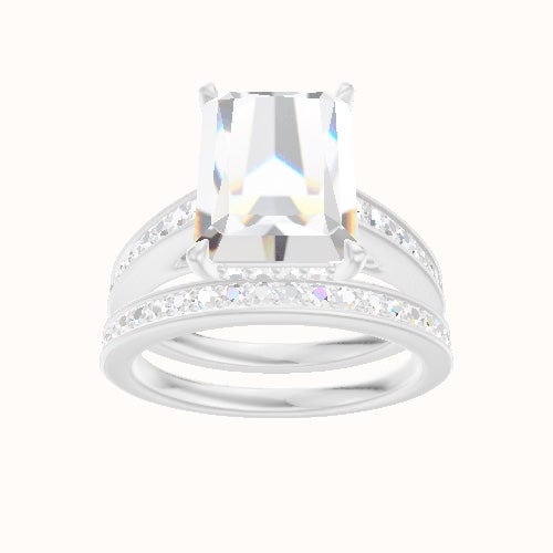 Micropave Cathedral Engagement Ring With Low Set Pave  Hidden Halo Head and Matching Band