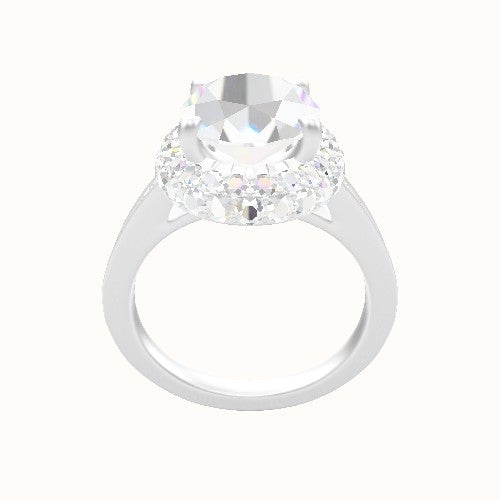 Micropave Cathedral Engagement Ring With Low Set Waterfall Halo Head