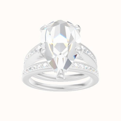 Micropave Cathedral Engagement Ring With Pave Basket Head and Matching Band