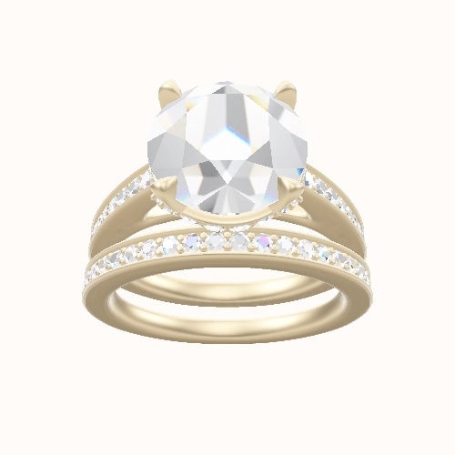 Micropave Cathedral Engagement Ring With Pave Basket Head and Matching Band