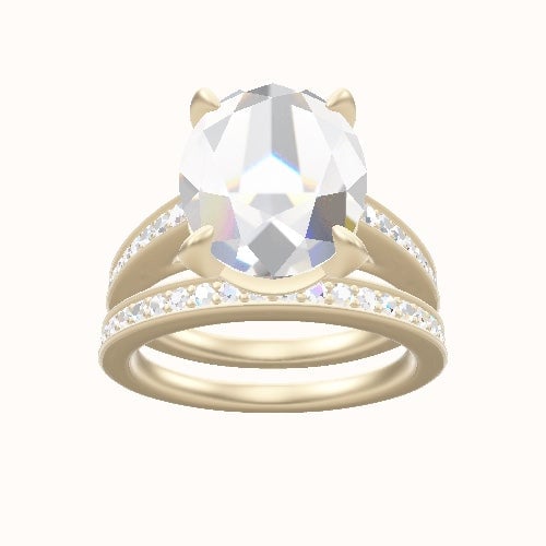 Micropave Cathedral Engagement Ring With Pave Basket Head and Matching Band