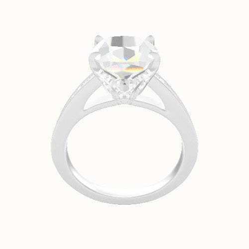 Micropave Cathedral Engagement Ring With Pave Tulip Prongs w. Surprise Diamond Head