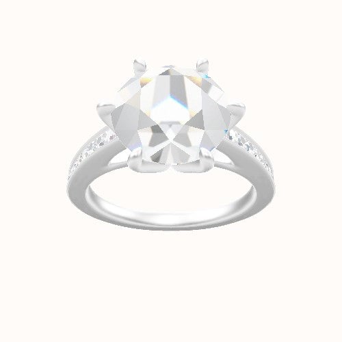 Micropave Cathedral Engagement Ring With Petal Six Prong Head