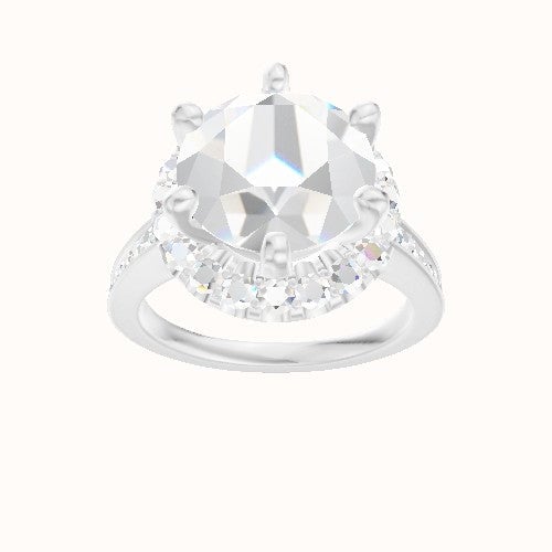 Micropave Cathedral Engagement Ring With Six Prong Halo Head