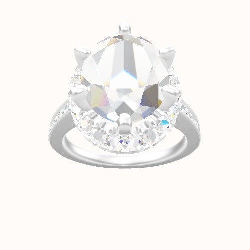 Micropave Cathedral Engagement Ring With Six Prong Halo Head and Matching Band