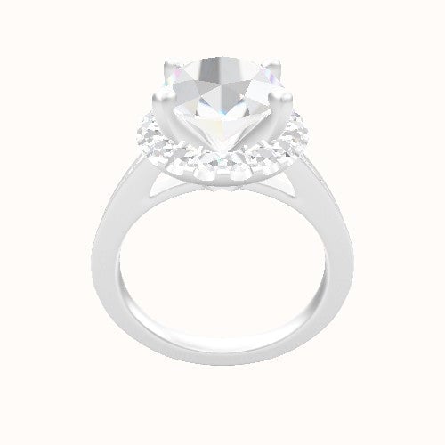Micropave Cathedral Engagement Ring With V Prong Halo Head