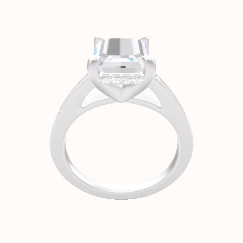 Micropave Cathedral Engagement Ring With V Prong with Hidden Halo Head