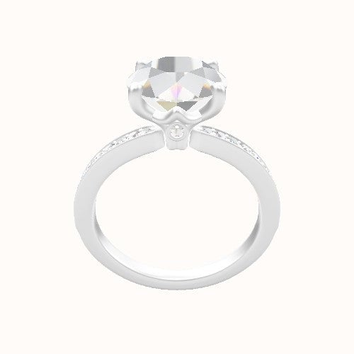 Micropave Engagement Ring With Crown Four Prong w. Surprise Diamond Head