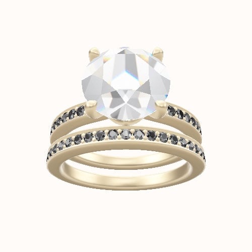 Micropave Engagement Ring With Crown Four Prong w. Surprise Diamond Head and Matching Band