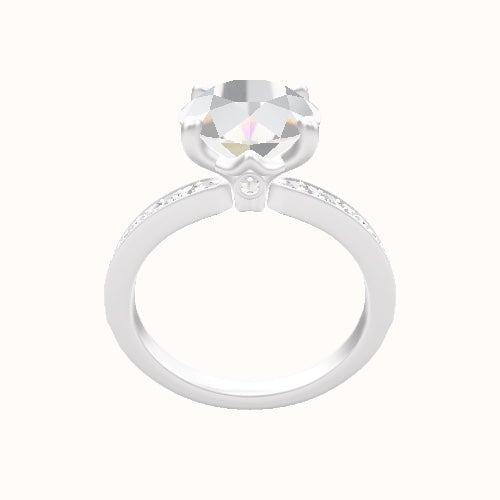 Micropave Engagement Ring With Crown Four Prong w. Surprise Diamond Head