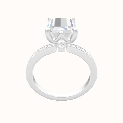 Micropave Engagement Ring With Crown Six Prong w. accent Diamond Head