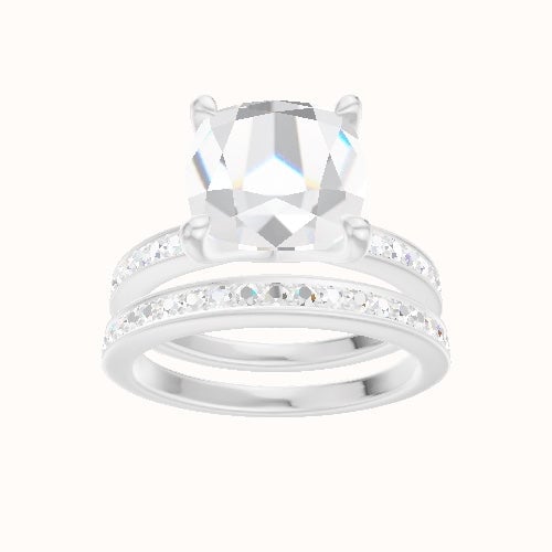 Micropave Engagement Ring With Four Prong Head and Matching Band