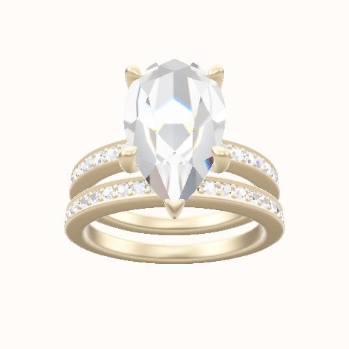 Micropave Engagement Ring With Four Prong Head and Matching Band