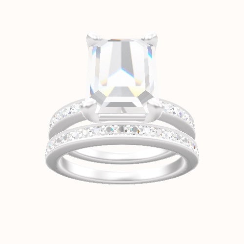 Micropave Engagement Ring With High Set Four Prong Head and Matching Band