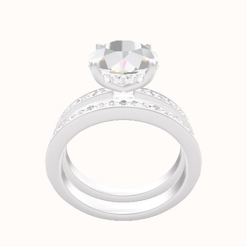 Micropave Engagement Ring With Low Set Pave  Hidden Halo Head and Matching Band